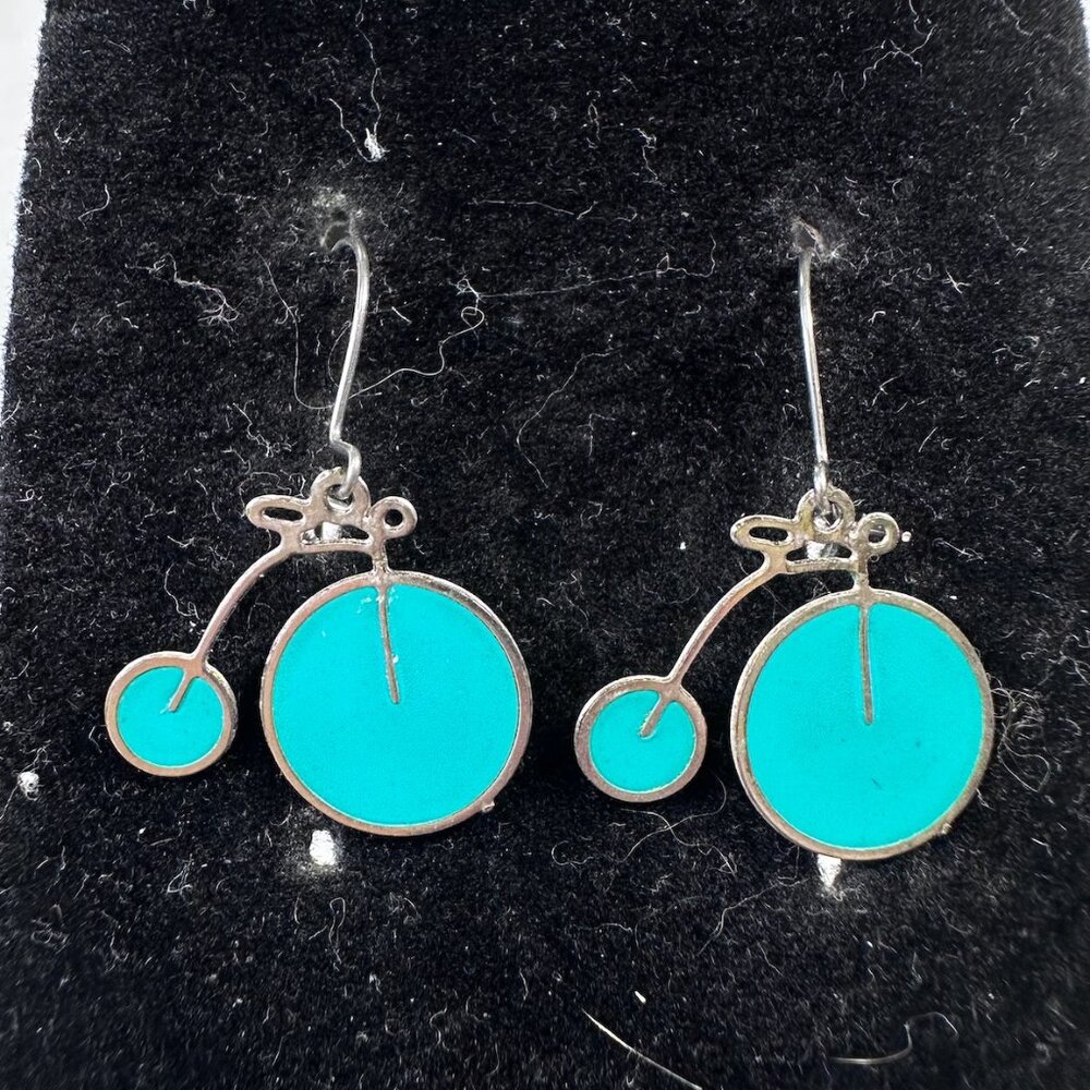Old Fashioned Teal Bicycle Earrings